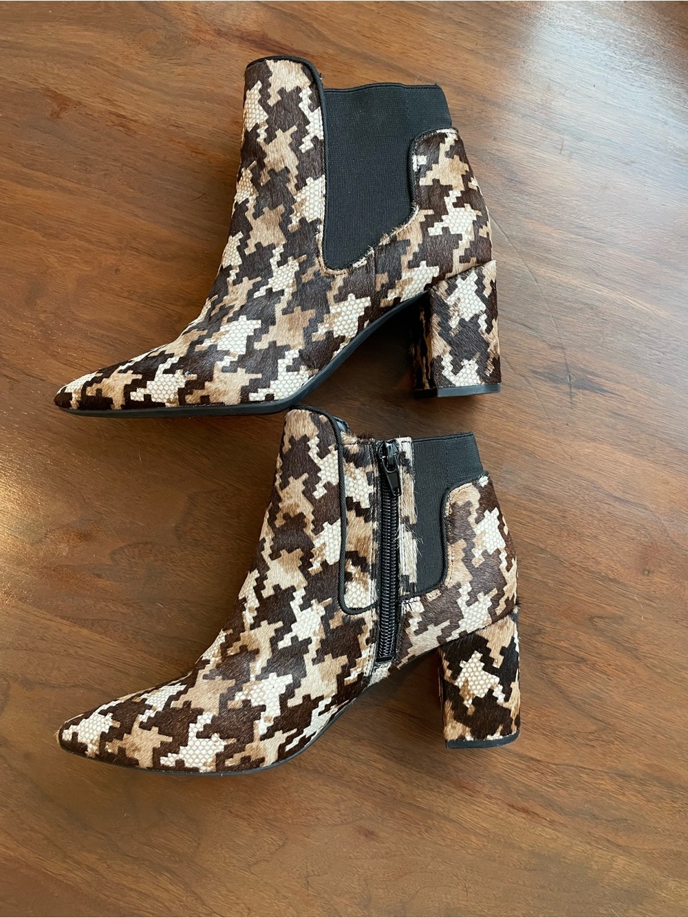 Preston & York Brown and Black Houndstooth Block Heel Ankle Boots